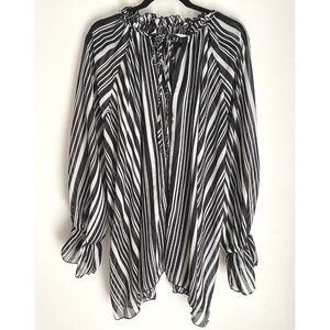 Ashley Stewart Tie Front Stripe Open Bell Sleeve Sheer Blouse [US 22/24]